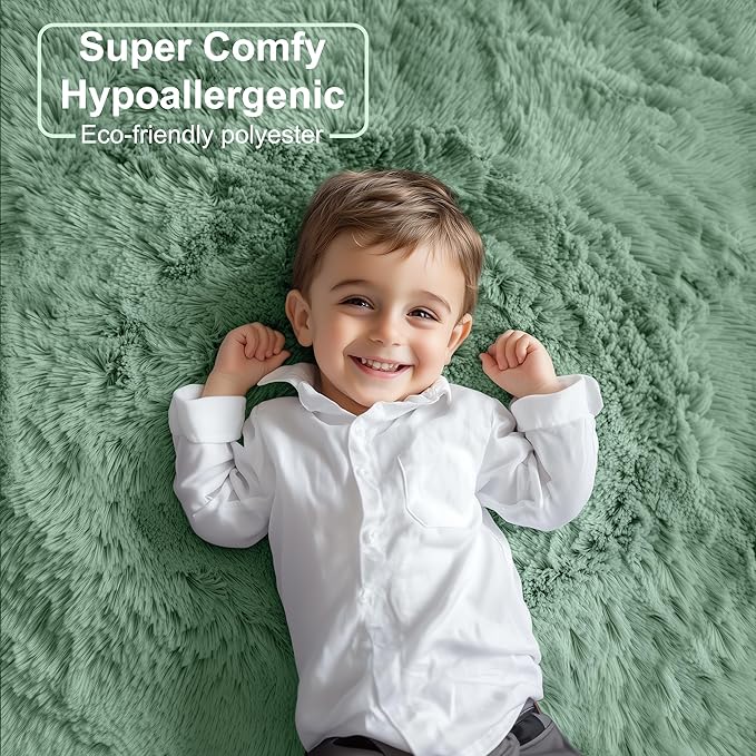 PAGISOFE Machine Washable Sage Green Rugs for Bedroom, 4x6 Ft Rectangle Fluffy Rug Plush Fuzzy Carpet for Kids Room, Green Rug Home Decor Aesthetic,Non-Slip Indoor Rugs for Nursery Decor Girls Boys