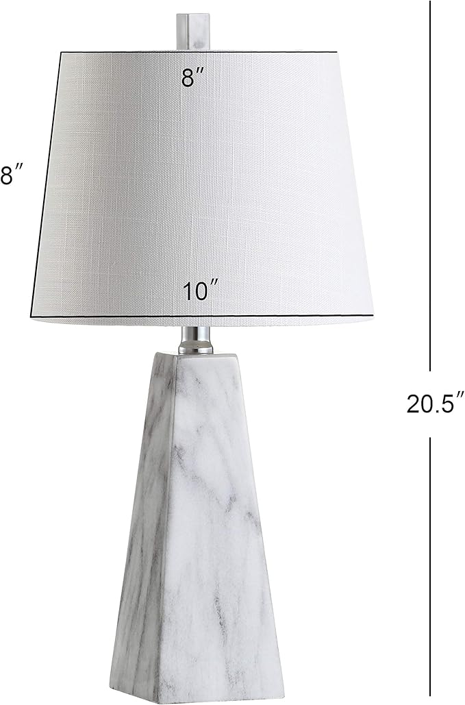 JONATHAN Y JYL1037A 20.5" Modern White Marble Table Lamp, Contemporary Geometric Resin Bedside Nightstand Lamp for Living Room, Bedroom, Office, End Table with White Linen Shade (LED Bulb Included)