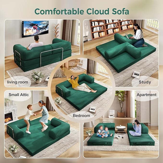4-in-1 Folding Convertible Sofa Bed, 78 Inch Boneless Couch with Fixed-Shape Frame, Corduroy Loveseat Sleeper with Pull Out Bed, Floor Sofa Modular Futon Couch for Living Room Bedroom Lounge