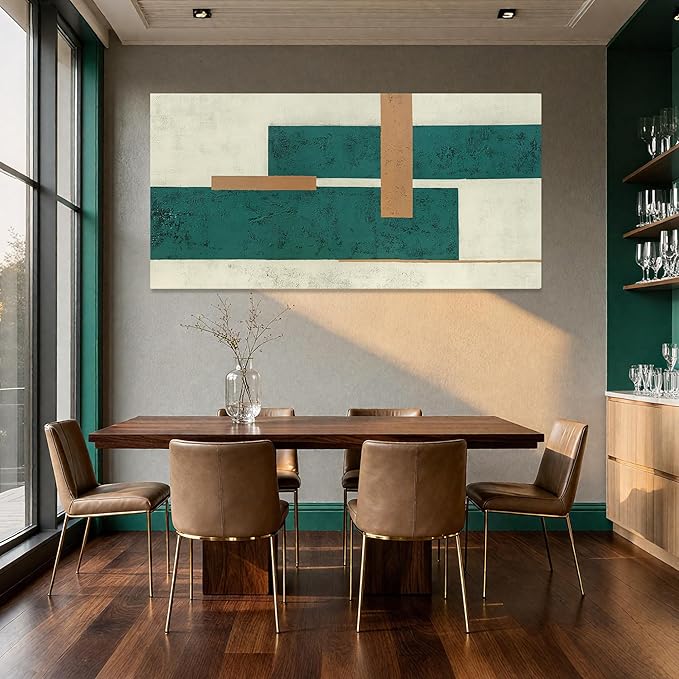 YETHEN WAL Mid Century Geometric Wall Art Modern Canvas Prints Large Green Aesthetic Art Prints for Bedroom Entryway Living Room 29x58 Inch
