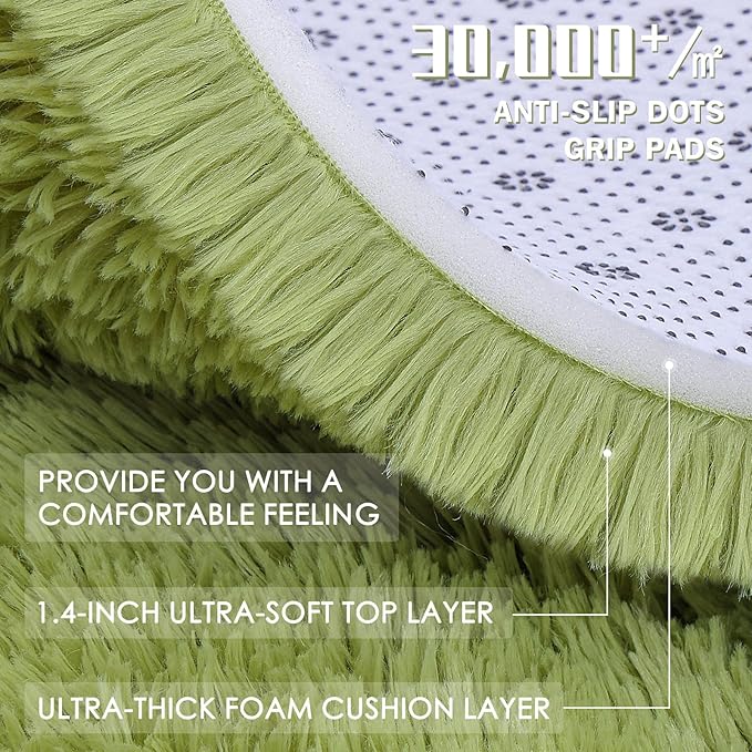 OLANLY 2x8 Machine Washable Runner Rugs for Hallway, Soft Fluffy Shaggy Bedside Rugs for Bedroom, Living Room, Indoor Floor Carpet for Kids Girls Boy, Nursery Rooms, Home Decor Aesthetic, Grass Green