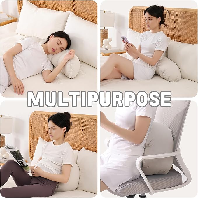 Peallow(Pat. Pend) – Long Round Body Pillow for Adults, Bolster Pillow for Sleeping, Soft and Supportive Pillow for Sleeping & Lumbar Support (Misty White, 29.5")