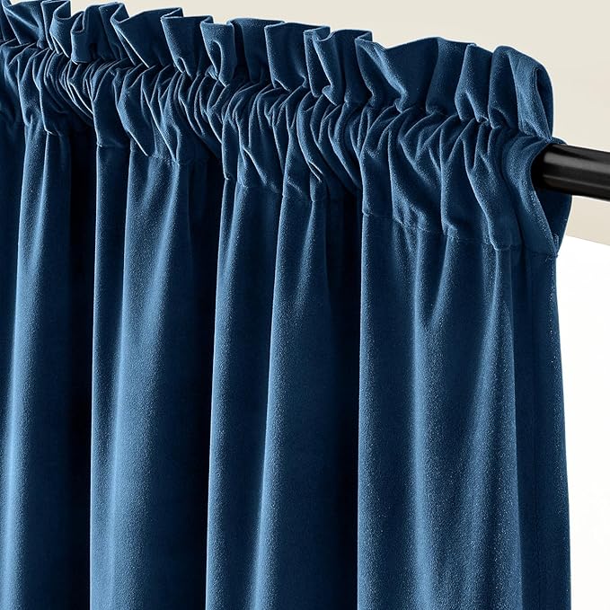 Lazzzy Velvet Blackout Curtains Thermal Insulated Room Window Drapes Super Soft Luxury Curtains for Living Room Bedroom Rod Pocket 2 Panels, Dark Blue, 52" W x 84" L