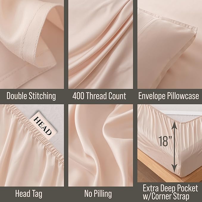 Bella Coterie 6 Piece Luxury Bamboo Viscose Split Top King Size Sheet Set | 34" Split for Adjustable Beds | 100% Organically Grown| Cooling | 18” Deep Pocket | 4 Pillowcases [Champagne]
