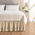 MIYE Wrap Around Ruffled Lace Bed Skirt, Elastic Dust Ruffle with Adjustable Belts, Easy to Put On, Bed Frame Cover, Machine Washable (Ruffled Lace/Beige, Full/Twin-15 Drop)