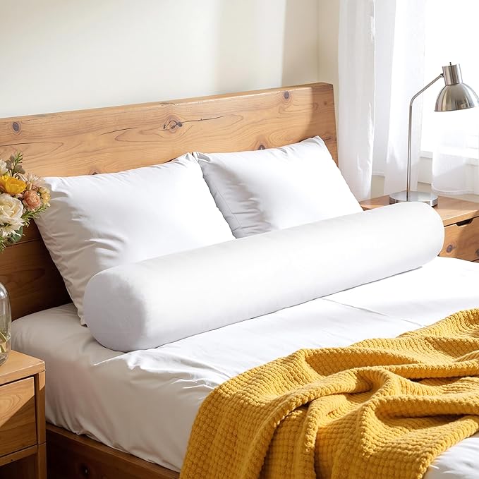 SyMax 7.8"x60" Body Pillow for Queen Bed, Memory Foam Bolster w/Removable Velvet Cover, Headboard Gap Filler Pillow, White