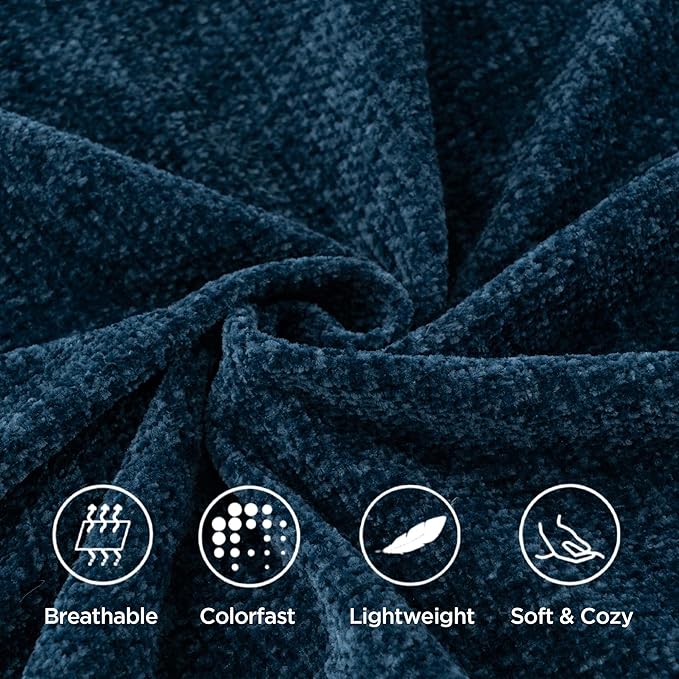 BATTILO HOME Navy Blue Chenille Throw Blanket for Couch, Bed, Sofa - Soft Cozy Chenille Knitted Throw Blanket with Handmade Fringe Tassels, Lightweight Knit Throw for Home Decor, 50"x60"