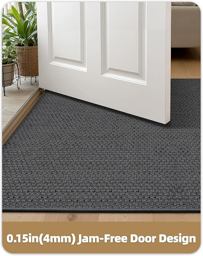 Color&Geometry Ultra-Thin Indoor Door Mat, 21"x31" Low-Profile Non-Slip Entryway Rug with Modern Geometric Texture, Washable Doormat for Entrance, Front Doors, Grey (FOLD)
