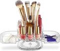 Masirs Small Rotating Makeup Organizer - Mini Yet Spacious Cosmetic Storage Solution with Multiple Compartments - The Perfect Spinning Make-Up Caddy for Vanity or Bathroom Counter (Square - Clear)