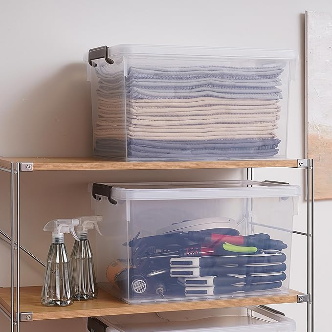 Citylife 48 QT 6 Packs Plastic Storage Bins with Lids and Secure Latching Buckles Clear Stackable Storage Containers for Organizing Durable Storage Box
