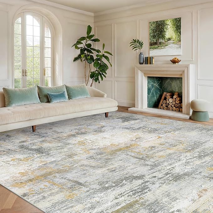 AMADA HOMEFURNISHING 9x12 Area Rugs for Living Room, Modern Large Area Rugs with Non-Slip Backing & Low Pile, Neutral Soft Washable Rug for Nursery, Bedroom, Dinning Room, Playroom, Beige
