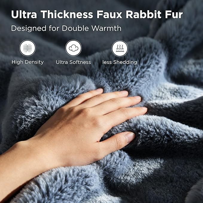 Sophia & William Throw Blanket for Couch Sofa(90x90 Inches) - Faux Fur Throw Soft Cozy, Gifts for Women, Blue