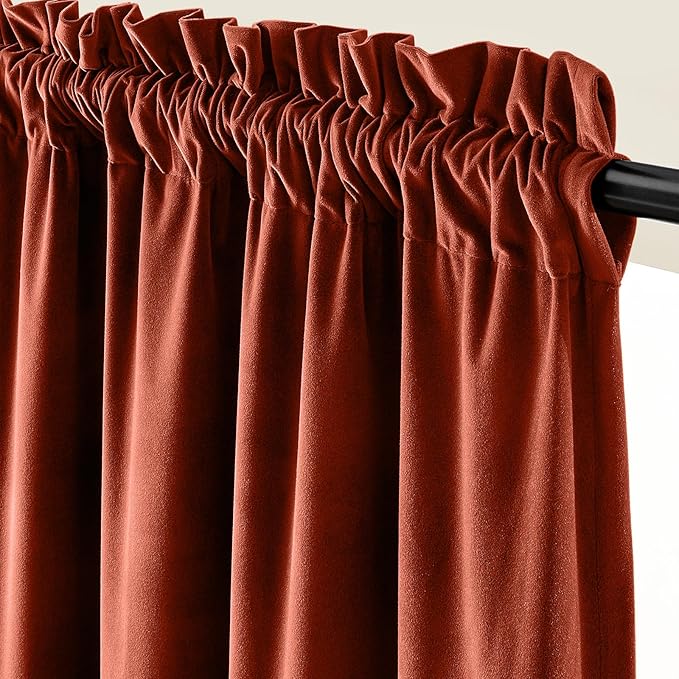 Lazzzy Velvet Blackout Curtains Thermal Insulated Room Window Drapes Super Soft Luxury Curtains for Living Room Bedroom Rod Pocket 2 Panels, Rust Red, 52" W x 90" L