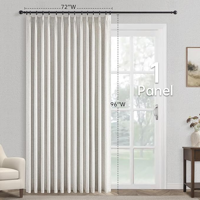 Topfinel Extral Wide Curtains, Pinch Pleated 100% Blackout Linen Drapery Panels with Hooks, Pinch Pleat Drapes for Patio Sliding Door Large Window Living Room Track, 72" Wx96 L 1 Panel