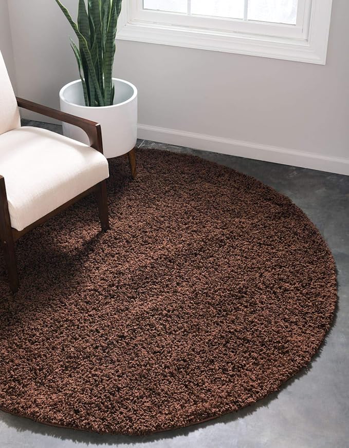 Unique Loom Solid Shag Collection Area Rug (6' 1" Round, Chocolate Brown)