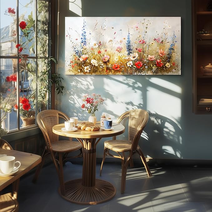 SERIMINO Modern Wildflower Wall Art, Rustic Botanical Floral Extra Large Artwork, Flower Market Canvas Art Prints, Nature Plant Wall Pictures for Living Room Dining Room Farmhouse Cottage 29X57 Inch