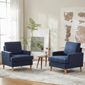 VKNOW Mid-Century Accent Chairs Set of 2, No Tools Assembly Required, Modern Upholstered Polyester Armchairs for Living Room & Bedroom, Comfortable Reading Chairs with Wood Legs, Navy Blue