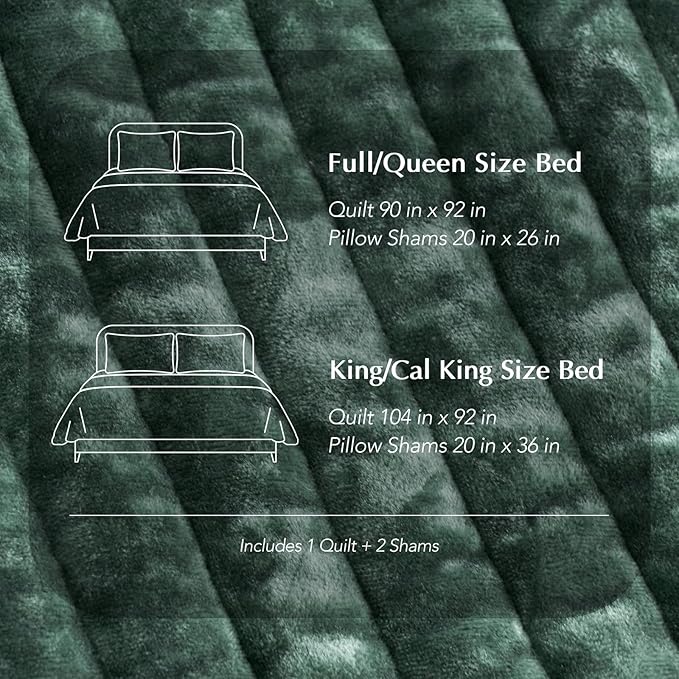 EVERGRACE Velvet Quilt Set King Size, Luxurious Soft Striped Channel Bedding Set, Lightweight Velvet Comforter for All Season, Oversized Bedspread Coverlet with 2 Matching Shams, Pine Green