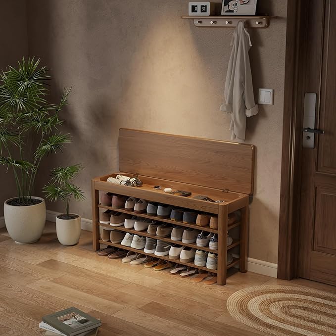 AQIMUELE 3 Tier Shoe Bench with Storage, Wood Shoe Rack for Front Door Entrance, Entryway Shoe Storage Bench.