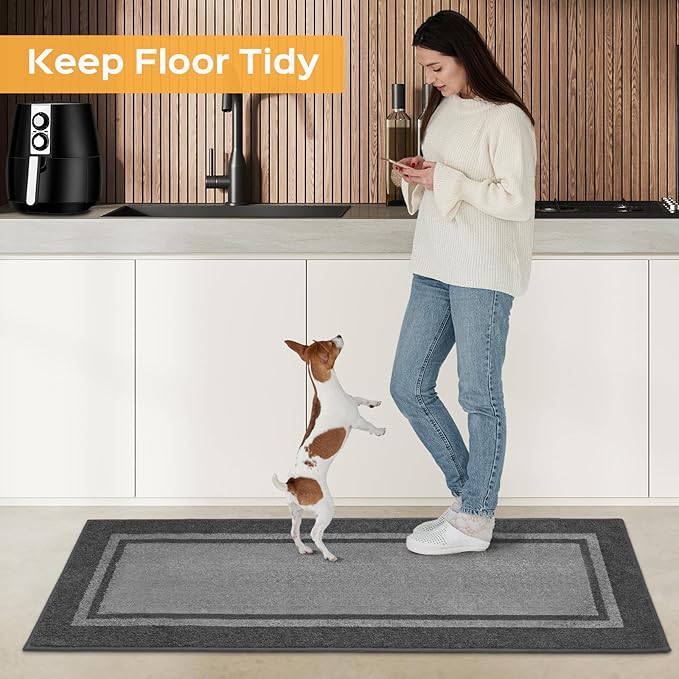 Kitchen Rugs 24" x 84", Non-Slip Machine Washable Kitchen Runner Rugs Floor Mats, Absorbent Comfort Standing Mats for Kitchen, Sink, Laundry and Hallway, Rolled Packaging, Light Grey & Dark Grey
