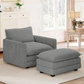 ROWHY Single Armchair with Ottoman, Modern Corduroy Cloud Couch with Convertible Chaise, Upholstered Sofa Set for Living Room and Office, Dark Grey