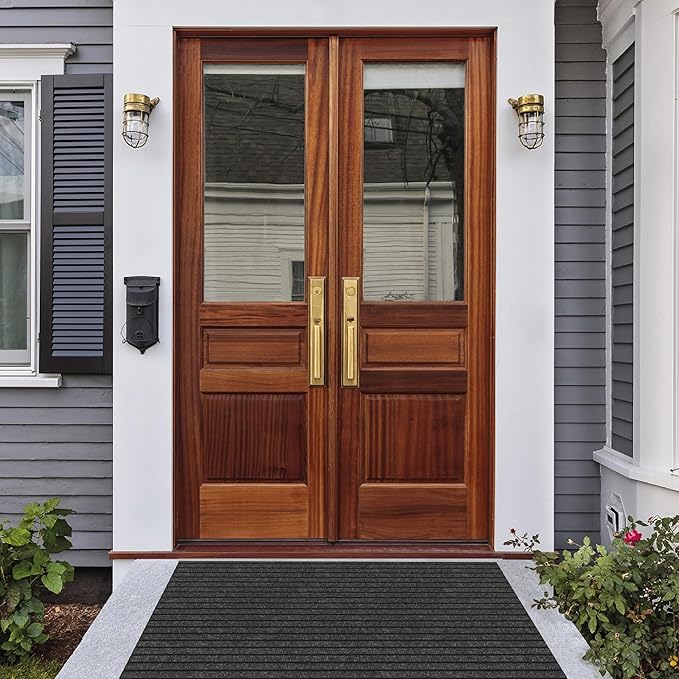 Ottomanson Mud Mat 2' x 4' Entryway Rug - Non-Slip Scraper Doormat for Muddy Paws, Dirt Trapping Indoor/Outdoor Mat for High-Traffic Areas, Kitchen, Garage, Patio, Black