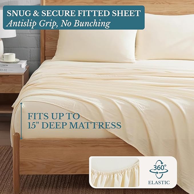 Casa Platino Twin Size Bedding Set, Pre-Washed Ultra Soft & Breathable Cooling Sheets Twin Size Bed Set, 100% Brushed Microfiber Sheet Set, Twin Sheet Set Deep Pockets - Linen