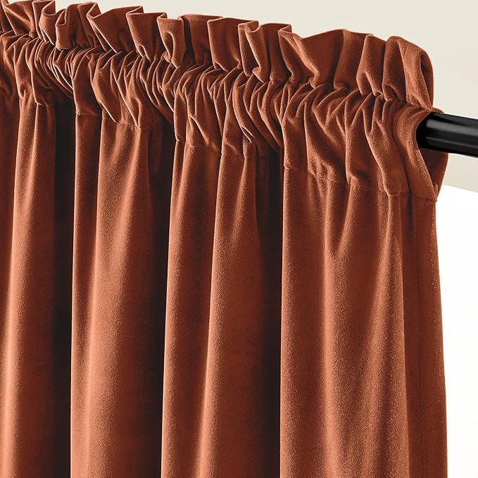 Lazzzy Velvet Blackout Curtains Thermal Insulated Room Window Drapes Super Soft Luxury Curtains for Living Room Bedroom Rod Pocket 2 Panels, Burnt Orange, 52" W x 120" L