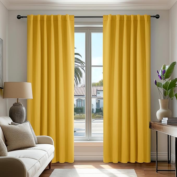 Deconovo Room Darkening Curtains Back Tab and Rod Pocket Curtains Thermal Insulated Blackout Curtains for Bedroom 52Wx72L Inch Mellow Yellow Set of 2