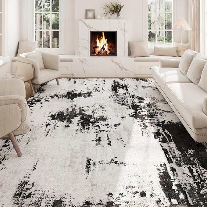 Area Rugs 6x9 Rug for Living Room - Machine Washable Neutral Modern Abstract Soft Rugs for Dining Room Floor Non Sliping Carpets for Bedroom Farmhouse Home Office