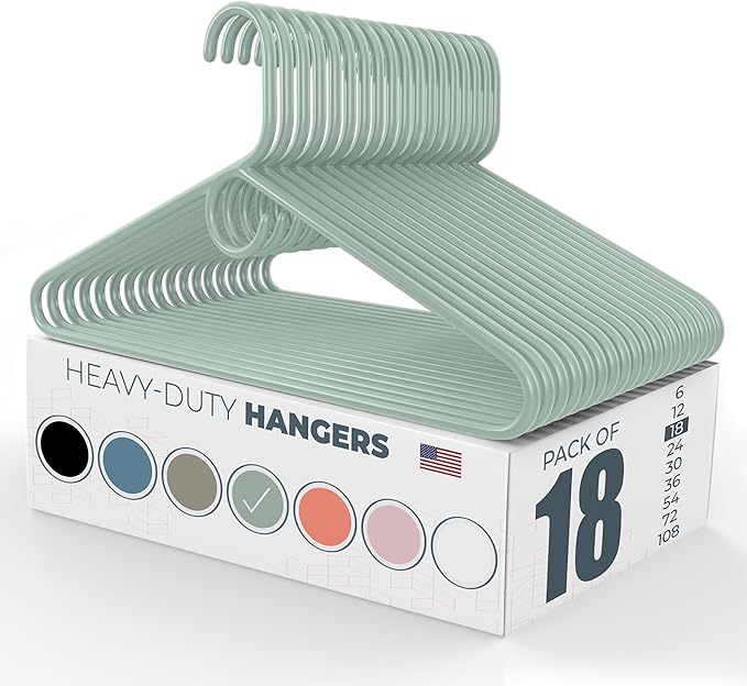Neaties Heavy Duty Clothes Hangers 18 Pack – Made in The USA – 8lb Capacity Plastic Hangers for Adult Clothing – Durable for Pants, Coats, Jackets, or Jeans – Mint