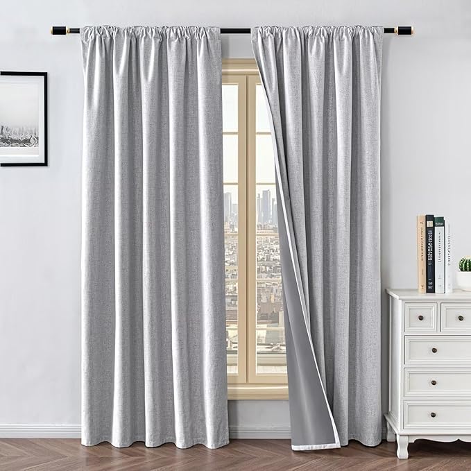 100% Blackout Curtains for Living Room, 108 Inch Curtains 2 Panel Set Light Blocking, Back Tab & Rod Pocket Thermal Insulated Drapes Bedroom Windows Home Decor(52W × 108L inch, Off-White)