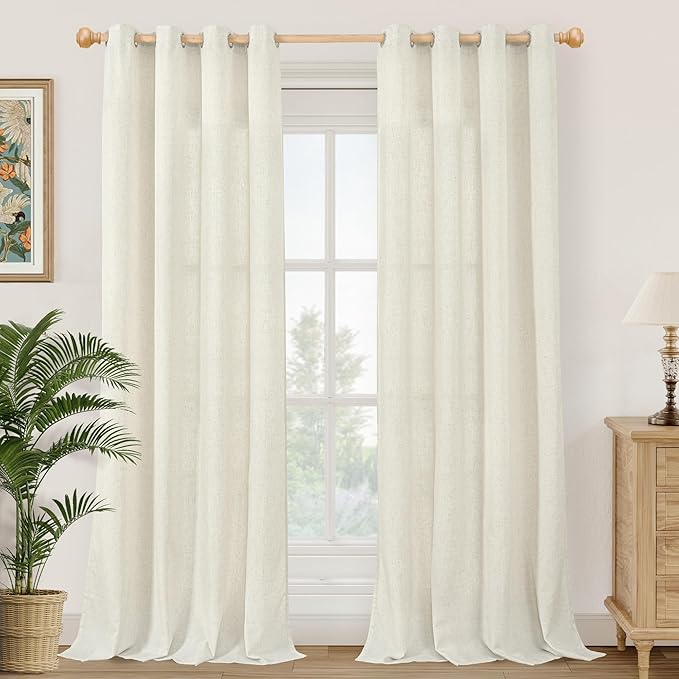 YoungsTex Natural Linen Curtains 90 Inches Long 2 Panels for Living Room, Light Filtering Drapes with Grommet Privacy No See Through for Bedroom, 52 X 90 Inch