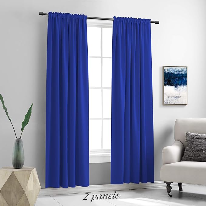 DONREN Royal Blue Blackout Curtains Panels for Bedroom - Thermal Insulated Solid Rod Pocket Curtains (52 by 84 Inch,2 Panels)