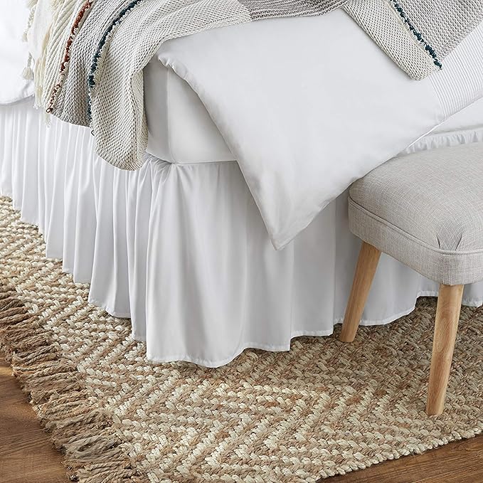 KRISHNA Ruffled Bed Skirt with Split Corners Twin, 100% Microfiber Hotel Quality, 21 Inch Drop Dust Ruffle Gathered Bedskirt with Platform, 39" x 75", White