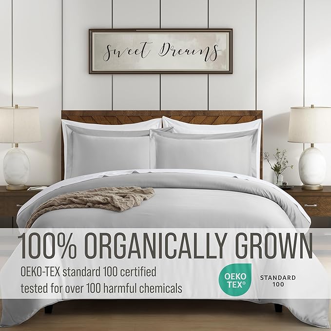 Bella Coterie Luxury Bamboo Viscose California King Size Duvet Cover Set | 100% Organically Grown | Corner Ties | Ultra Soft | Cooling | Two Pillow Shams | 106 x 94 | No Insert [Grey Mist]