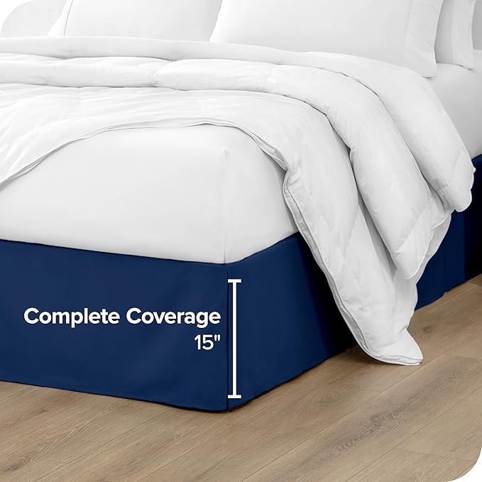 Bare Home King Bed Skirt - 15-Inch Tailored Drop Easy Fit - Bed Skirt for Beds - Center & Corner Pleats (King, Dark Blue)