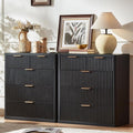 LEYAOYAO Fluted 5 Drawers Dresser for Bedroom Set of 2, 34" Tall Modern Chest of Drawers with Metal Handle, Curved Profile Design,Black Wood Drawer Organizer for Bedroom, Living Room, Hallway