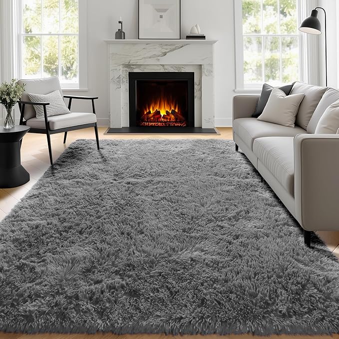 PAGISOFE Plush Washable Area Rugs for Living Room 5x7 Grey, Soft Shaggy Rugs Carpets Fluffy Rugs for Boys Bedroom Kids Room, Shag Plush Rug for Teen Dorm Decor, Kids Home Decor Aesthetic, Nursery