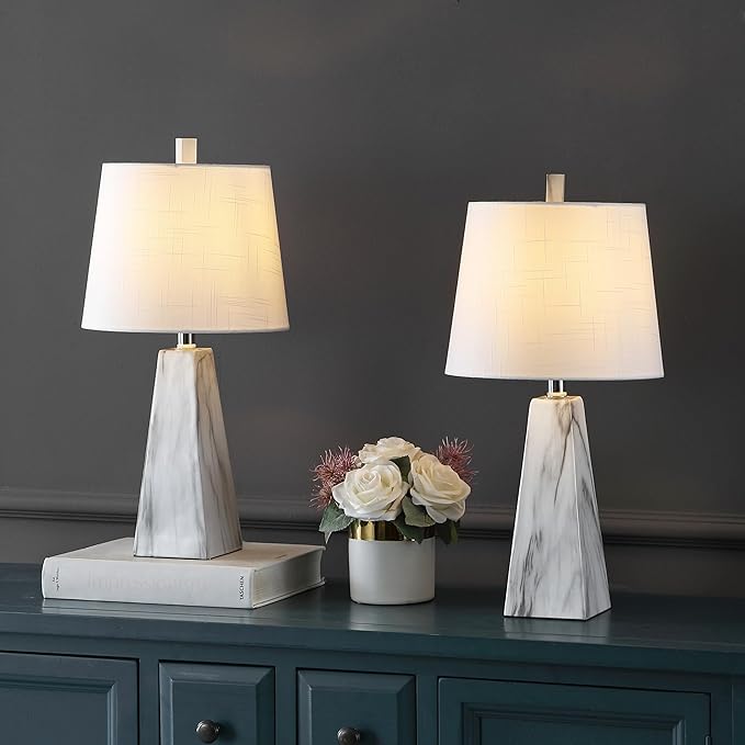 JONATHAN Y JYL1037A-SET2 Owen 20.5" Resin LED Table Lamp Contemporary, Office, Living Room, Family Room, Dining Room, Bedroom, Hallway, Foyer, White Marble Finish (Set of 2)