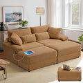 SUNWAVE 74" Double Chaise Lounge Chair Indoor, Oversized Loveseat with Removeable Ottoman, Corduroy Couch with USB Charging, Storage Ottoman, and Coffee Table Cushions for Living Room