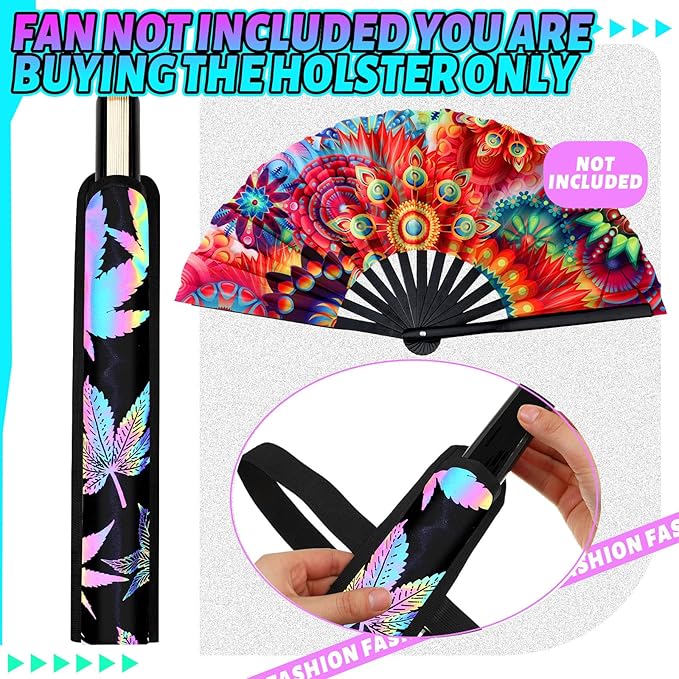 Summer Rave Fan Thigh Holster Rave Fan Holder Folding Hand Pouch Foldable Sleeves with Waist Belt for Thigh Party