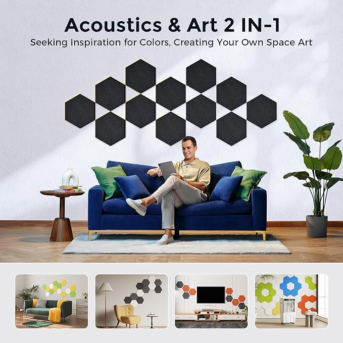 Self-Adhesive Acoustic Panels [390 lbs/yd³ Ultra-High Density], 2nd Generation Sound Absorbing Panel, Professional Level Sound Panel, Polyester Soundproof Foam [Size M, Pure Black]
