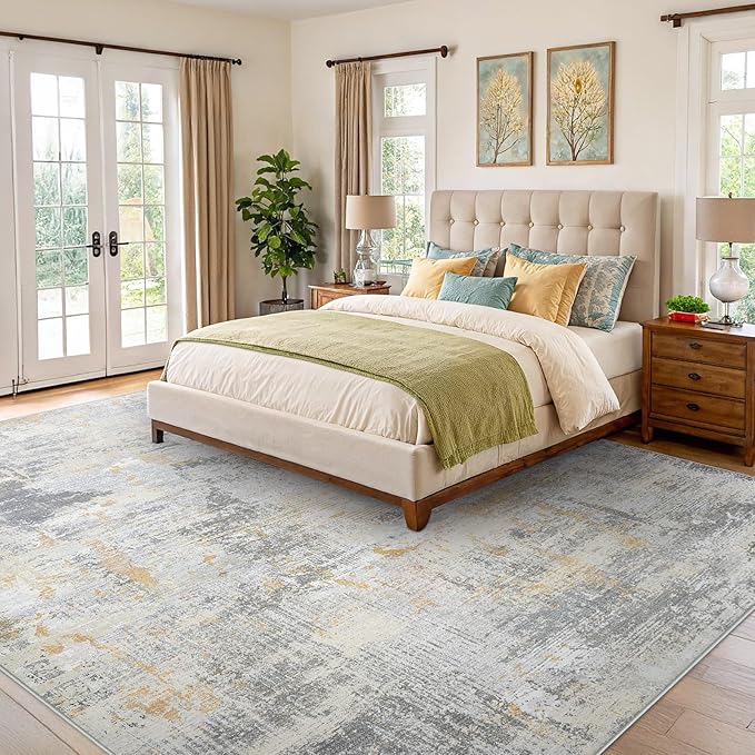 8x10 Area Rugs for Living Room, Modern Abstract Washable Rug with Non-Slip Backing & Low Pile, Large Washable Rug with Abstract Pattern for Bedroom, Dinning Room, Home Office,Beige