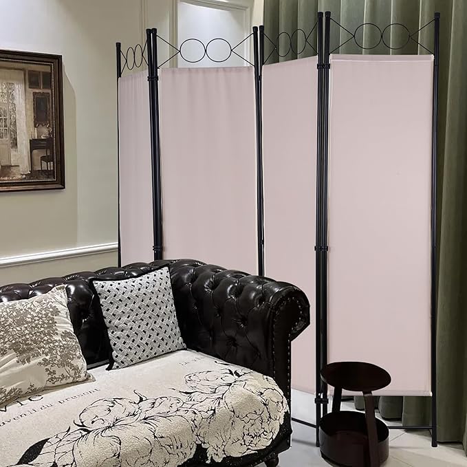FDW 4 Panel Room Divider and Folding Portable Partition Screen, 6FT Wall Divider Screen for Dorm Bedroom Office, Sand