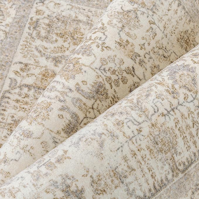 Light Brown Runner Rug 2x8 Hallway Machine Washable Kitchen Vintage Distressed Non Slip Long Carpet Indoor Retro Floral Bedroom Accent Throw Rug for Bathroom Office Laundry Dining Room
