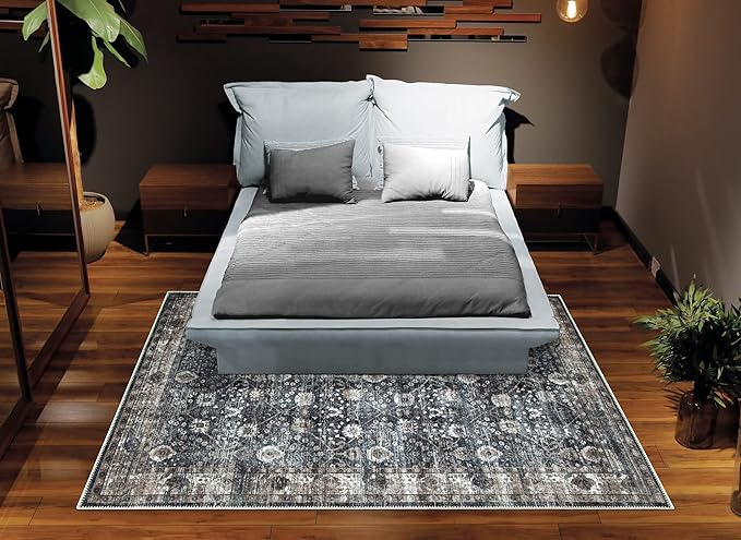 Bloom Rugs Washable Non-Slip 9' x 12' Rug - Black/Brown Traditional Area Rug for Living Room, Bedroom, Dining Room, and Kitchen - Exact Size: 9' x 12'