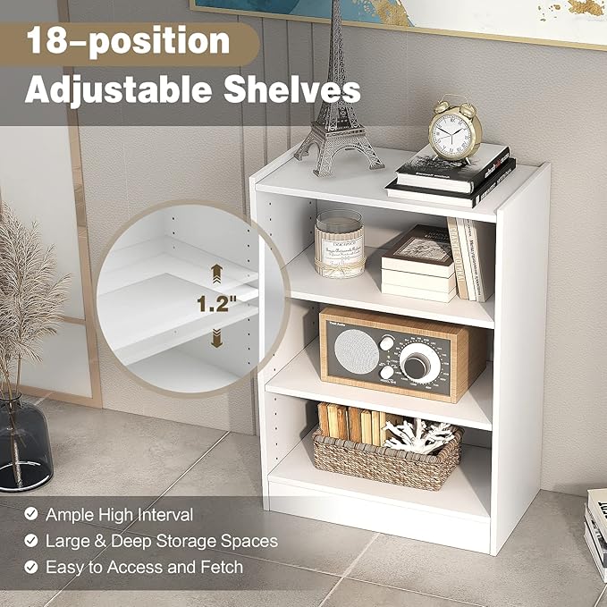 LOKO 3-Tier Open Bookcase, Modern 3-Cube Bookshelf with 18-Position Adjustable Shelves & Anti-toppling Devices, Multipurpose Cubical Display Storage Organizer for Living Room Study (1, White)