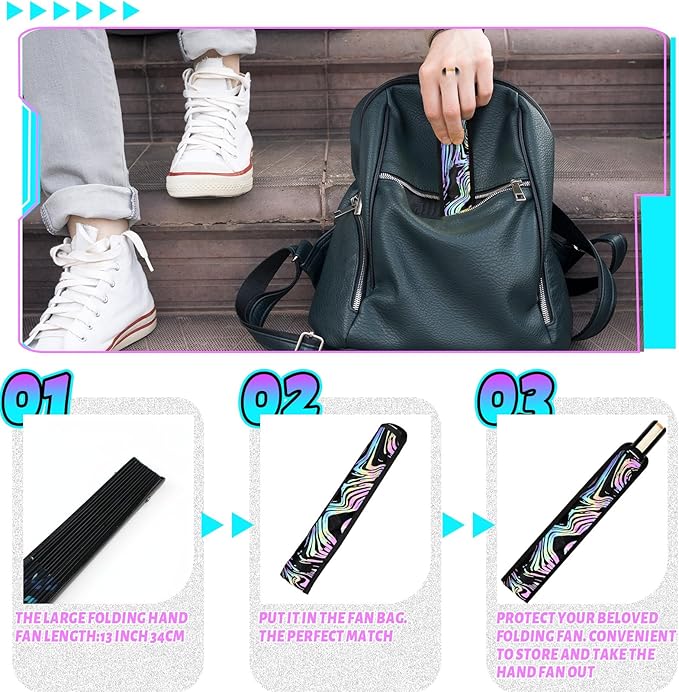 Summer Rave Fan Thigh Holster Rave Fan Holder Folding Hand Pouch Foldable Sleeves with Waist Belt for Thigh Party