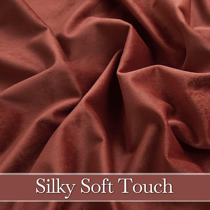 RYB HOME Rust Red Velvet Curtains 102 inches, Back Tab Soft Fabric Room Darkening Thermal Insulated Luxurious Home Decor Curtains for Living Room Bedroom, W 52" x L 102", 2 Panels Set